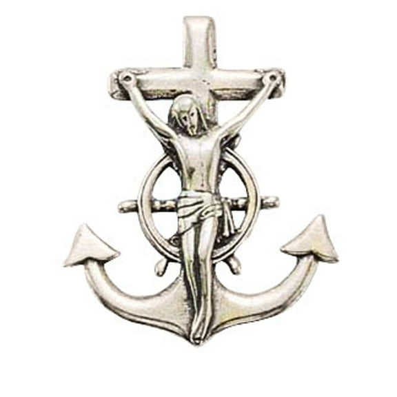 Sterling Silver 24" 1.2mm Box Chain Mariner's Christian Cross Pendant Necklace