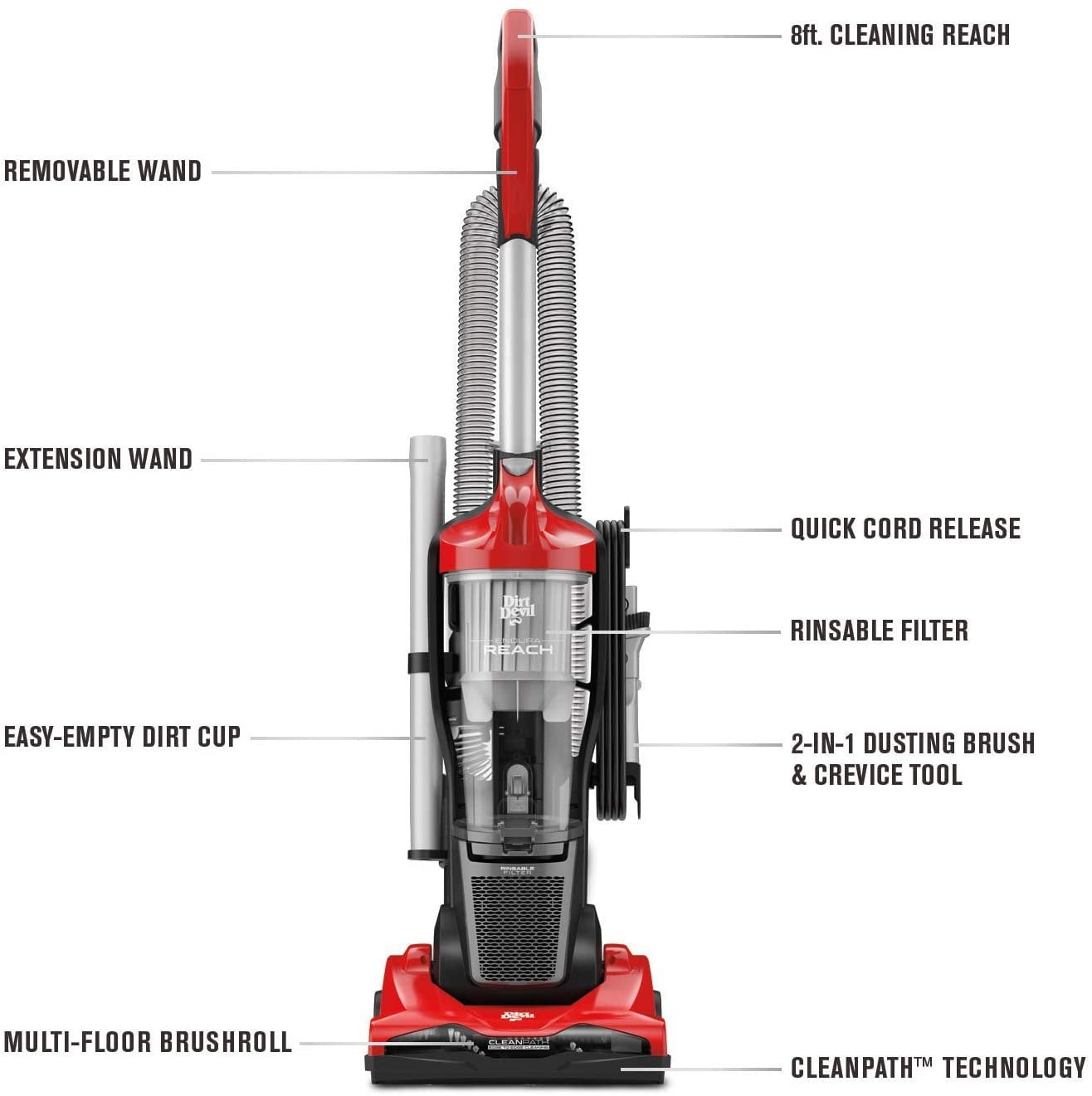 Dirt Devil Endura Reach Compact Upright Vacuum Cleaner, UD20124