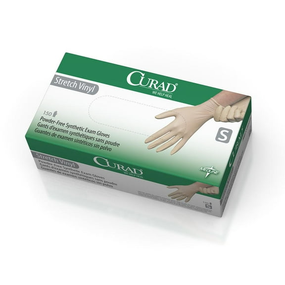 CURAD Stretch Vinyl Exam Gloves - CA Only,Cream,Small
