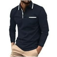 thumbnail image 1 of pstuiky camisas de manga larga para hombre, Blusa informal de manga larga con bolsillos y cuello vuelto para hombre Tops casuales para hombres m, 1 of 2