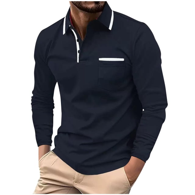 pstuiky camisas de manga larga para hombre, Blusa informal de manga larga con bolsillos y cuello vuelto para hombre Tops casuales para hombres m