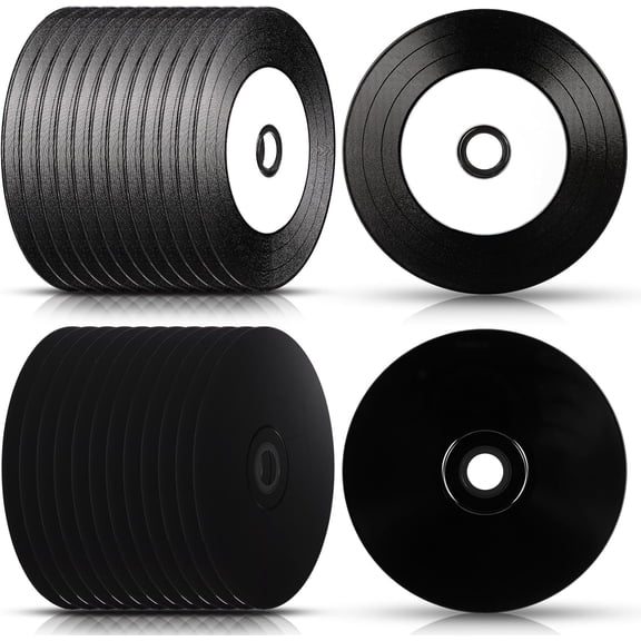 25 Pcs CD-R Blank Discs 700mb 80 Min 52x Vinyl Recordable Disc with White Inkjet Printable Center and Black Recording Surface for Music Data