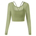 thumbnail image 3 of SWSMCLT Women's Long Sleeve Top Mesh Yoga Shirt Soft Fashion Cut Out Fitted Pull On Cami Crop Yoga Sheer Backless Green Small, 3 of 5