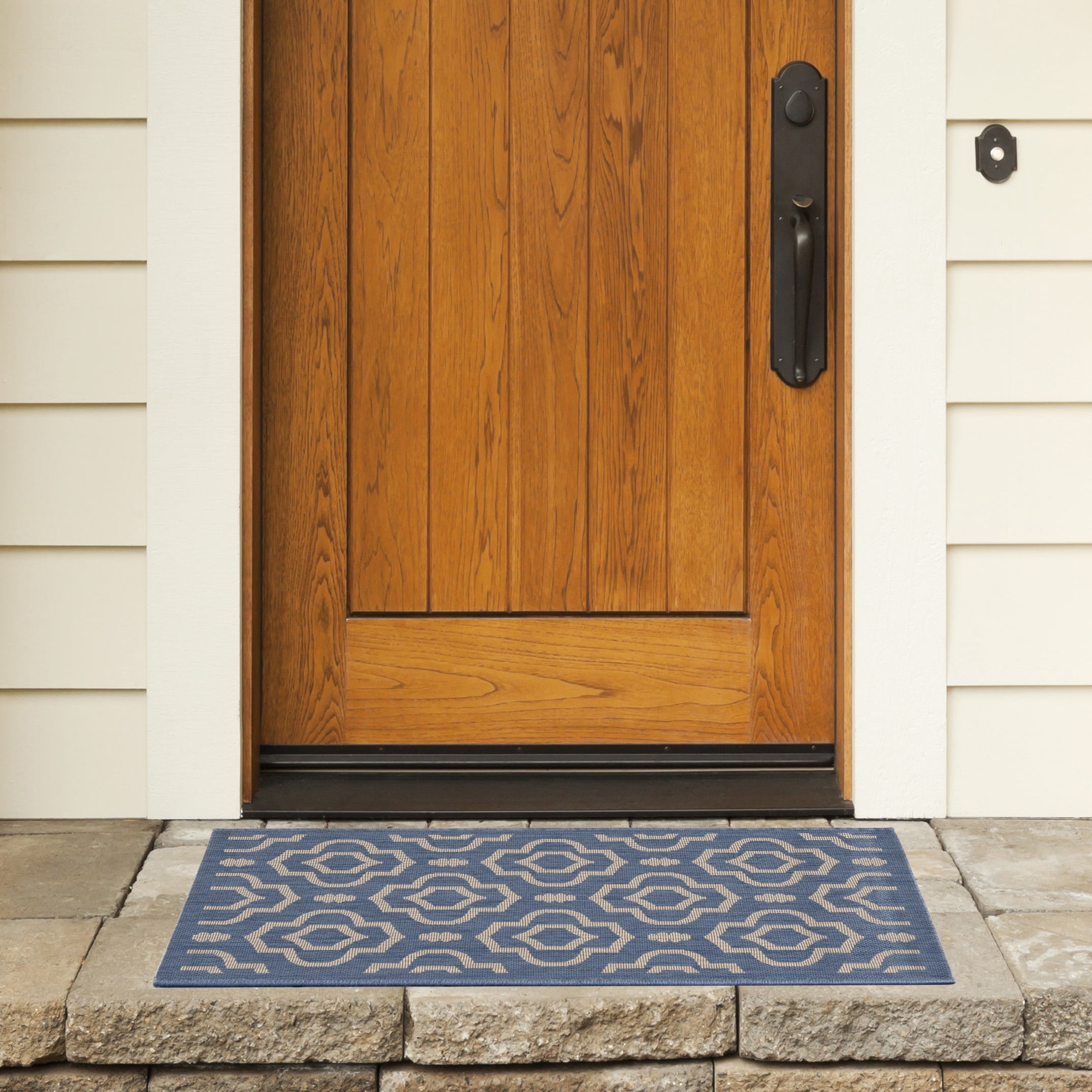 Safavieh Courtyard Lavern Geometric Indoor/Outdoor Area Rug, Blue/Beige, 4' x 5'7"