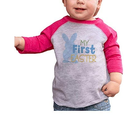 

7 ate 9 Apparel Baby Girls My First Easter Happy Easter Pink Raglan