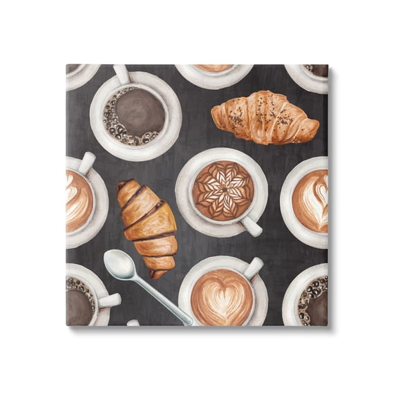 Stupell Industries Cafe Theme Beverages Coffee Latte Croissants Pastries Canvas Wall Art, 17 x 17, Design by ND Art
