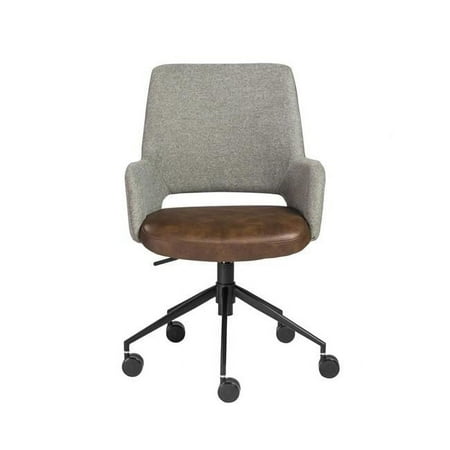 UPC: 4512839461632 | HomeRoots Gray Fabric & Light Brown Leatherette Office Chair with Black Base 21.26 x 25.60 x 37.21 in.