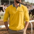 thumbnail image 2 of Mens Polo Shirts Lightweight Casual 3/4 Sleeve Button Up Collared Golf Tops with Pocket Loose Fitting Breathable Trendy Shirts for Men Yellow L, 2 of 9