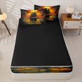 thumbnail image 4 of jejeloiu Vintage Ship Sunset Zipper Full Size Comforter Sets with Fitted Sheet and 2 Pillowcases For Girls,Nautical Print Zipper Bedding Set,Multicolor,Black Reversible,4-Piece, 4 of 7