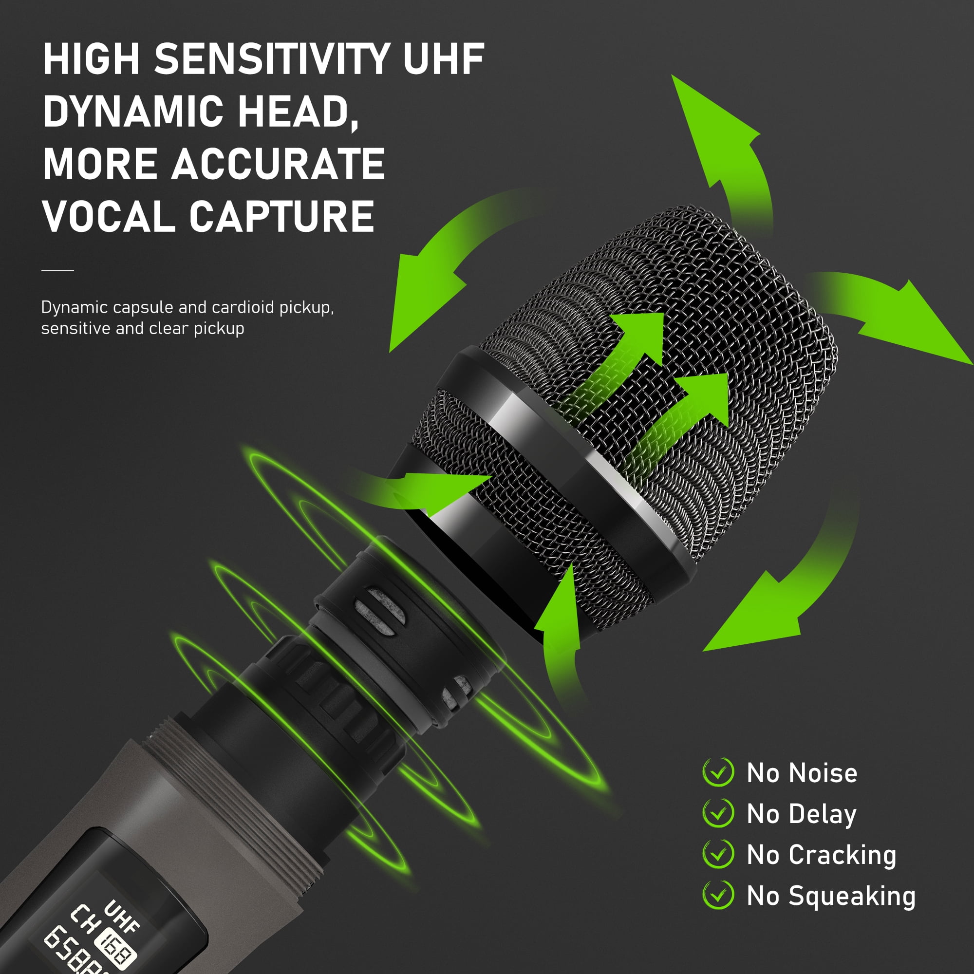 JAUYXIAN Wireless Microphones, Dual Handheld Dynamic Microphones for Karaoke, Professional Microphone for Singing, Speech