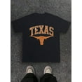 thumbnail image 2 of 1pc Longhorn TEXAS 180g Pure100% Cotton Men's T-Shirt,Comfort Fit, Homme Street Life  Graphic Tee, Daily Wear,Summer Top,School, Streetwear, Casual, Fashionable, 2 of 7
