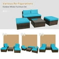 thumbnail image 6 of Costway 5PCS Patio Rattan Wicker Furniture Set Armless Sofa Ottoman Cushioned Turquoise, 6 of 11