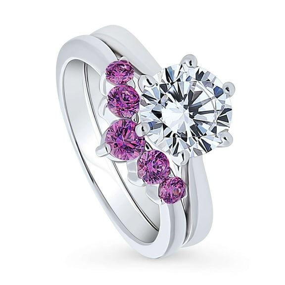 BERRICLE Sterling Silver 5-Stone Wedding Engagement Rings 2 Carat Cubic Zirconia CZ Solitaire Ring Set for Women, Rhodium Plated Size 6.5