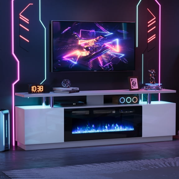 70 Inch Fireplace TV Stand for TVs Up to 80" – Modern Entertainment Center with 36" Electric Fireplace Heater