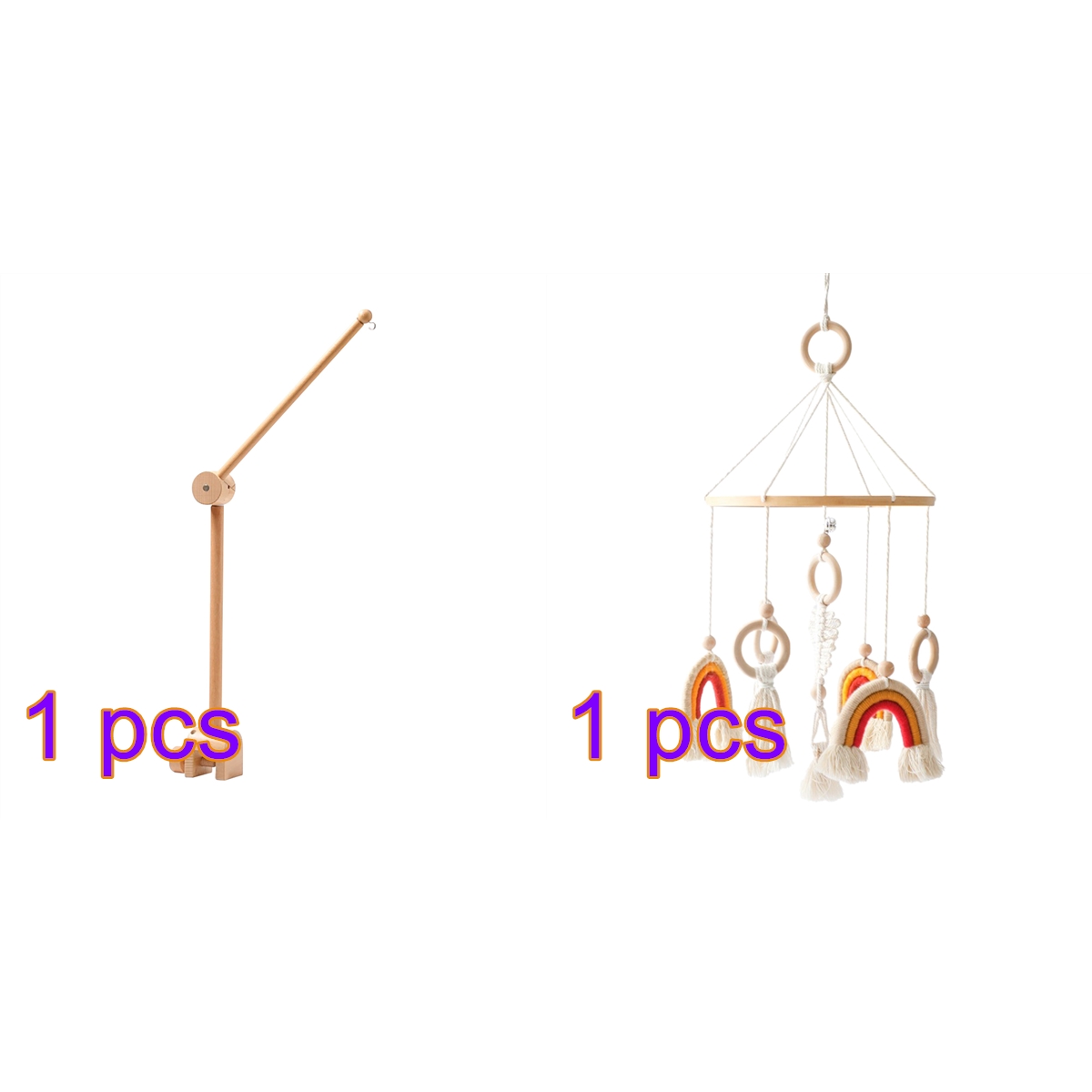 Rainbow Baby Crib Bell Mobile – Rotating Wooden Wind Chime with Tassel & Ring Pendants – Soothing Hanging Toy for Newborn Sleep & Nursery Decor