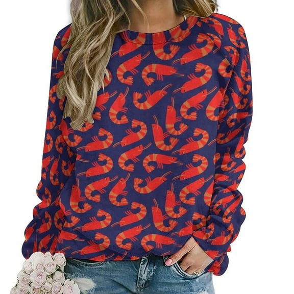 Shrimp Women Casual Long Sleeve Hoodie Streetwear Pullovers Top Female Clothing