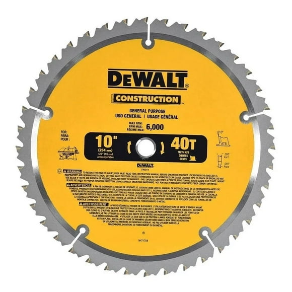 Disco De Sierra 10'' 40t Para Madera Dewalt DW3114