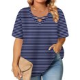 thumbnail image 2 of Tops de Manga Corta de Tamaño Más de las Mujeres, Blusas de Cuello en V Impresas de Verano de Moda para Uso Casual, Diario Y de Fiesta, 2 of 8