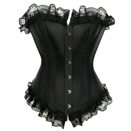 UAYOTSE Women Satin Lace Sexy Bustier Corsets Basque Lace Up Lingerie Black 6XL