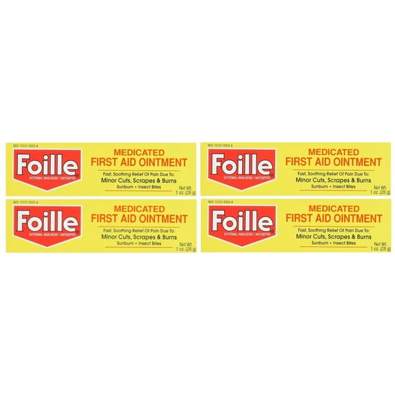 4 Pack - Foille Medicated First Aid Ointment with Benzocaine 5.0% Tube - 1 Oz