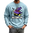 thumbnail image 3 of Cartoon Pumpkin Ghost Halloween Graphic Waffle Knit Crewneck Long Sleeve Shirt Soft Comfort Daily Casual Loose Top Light Blue 2XL, 3 of 5