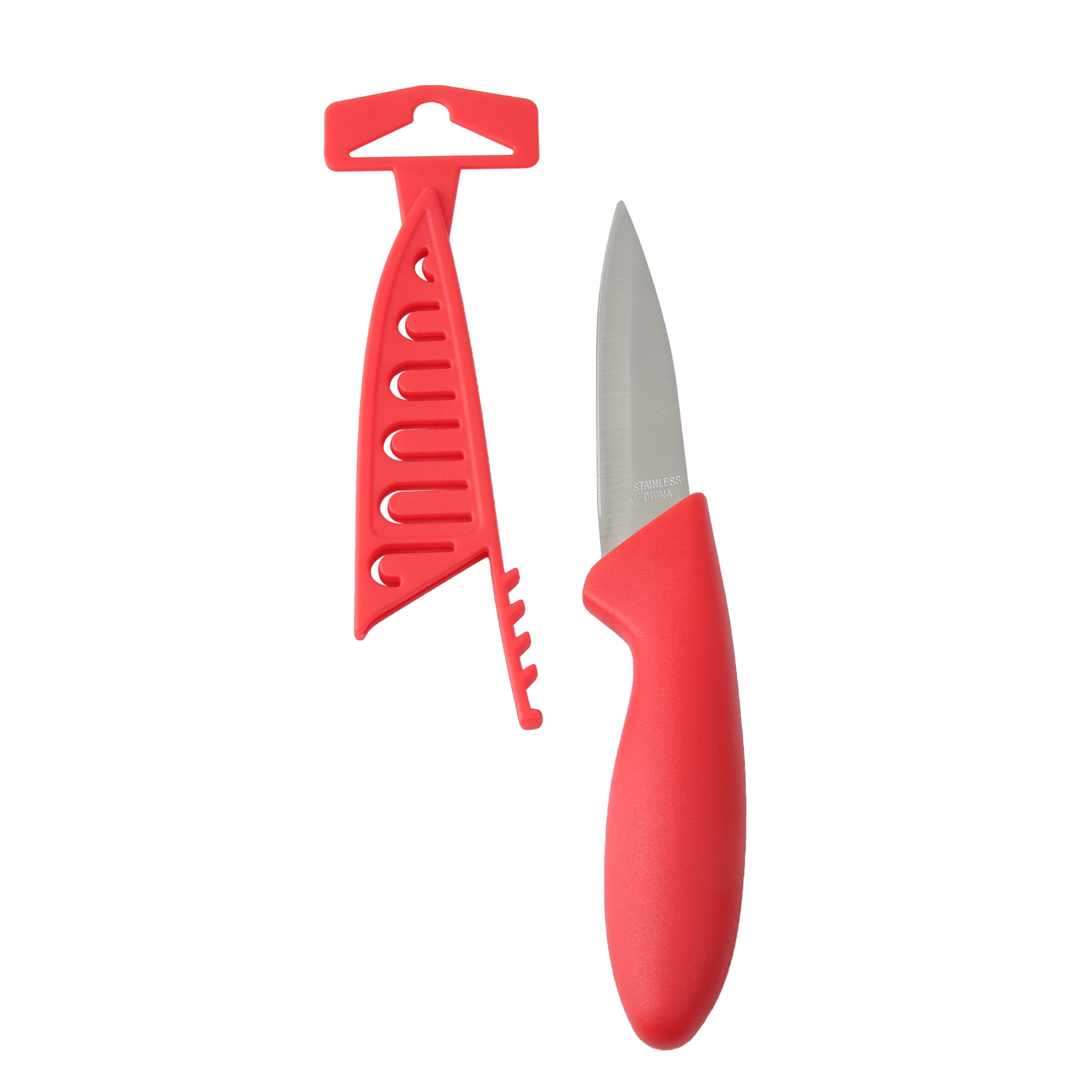 Mainstays Stainless Steel Color 3.5" Kitchen Paring Knife with Red Handle