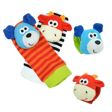 4 Piece Baby Foot Finder and Wrist Rattles Developmental Learning Set
