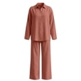 thumbnail image 3 of NMMUED 2 Piece Outfits for Women Casual Lounge Sets Long Sleeve Button Down Shirts and Wide Leg Pants Sets Tracksuit Matching Sets Women Clothing Orange S, 3 of 7