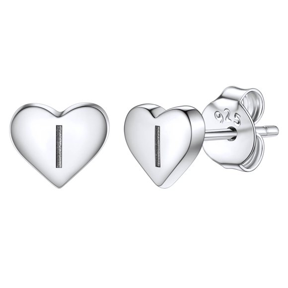 Pendientes de corazón inicial de Silvora, tachuelas de plata esterlina hipoalergénicas para mujer, diminuta letra I, dijes de oreja, regalo de joyería para cumpleaños, día de la madre