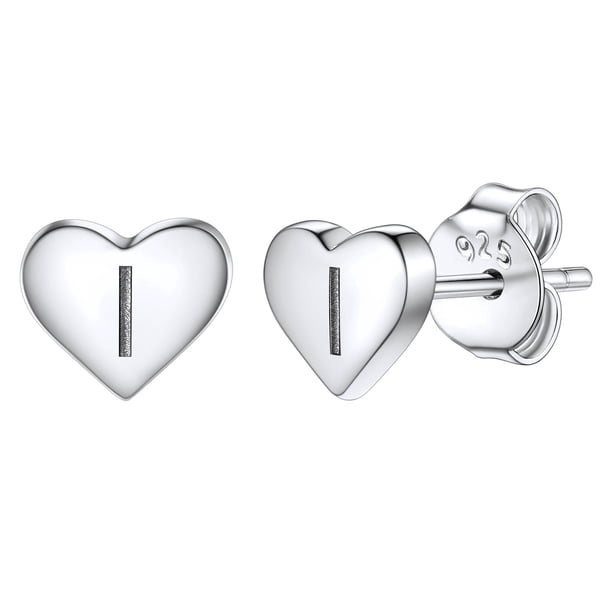 Pendientes de corazón inicial de Silvora, tachuelas de plata esterlina hipoalergénicas para mujer, diminuta letra I, dijes de oreja, regalo de joyería para cumpleaños, día de la madre