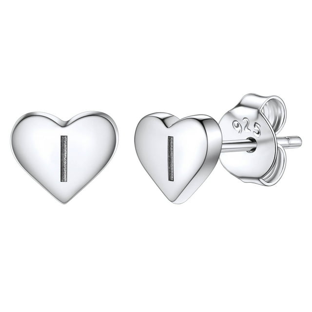 Pendientes de corazón inicial de Silvora, tachuelas de plata esterlina hipoalergénicas para mujer, diminuta letra I, dijes de oreja, regalo de joyería para cumpleaños, día de la madre