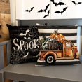 thumbnail image 6 of Halloween Trick or Treat Decorative Throw Pillow Covers 16x16 Set of 4, Spooky Pumpkin Truck Spider Web Bat Porch Patio Outdoor Pillowcase, Polka Dot Stripes Holiday Cushion Case Home Decor, 6 of 6