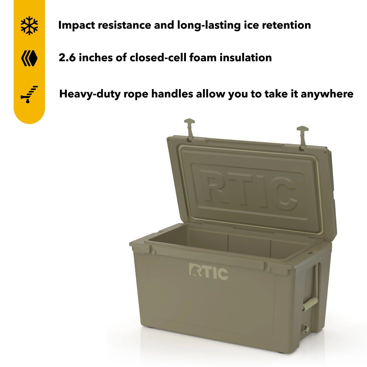RTIC 110 QT Ultra-Tough Rotomolded Hard-Sided Ice Chest Cooler, Fits 130 Cans, Olive