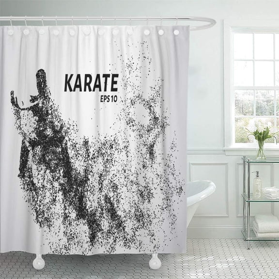 CYNLON Active Black Action Karate of Particles Consists Small Circles Bathroom Decor Bath Shower Curtain 66x72 inch