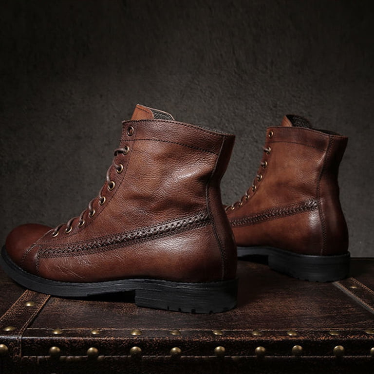 Mens Boots Motorcycle Casual Boots Lace-up Ankle Dress Boots-Brown Men main image 3