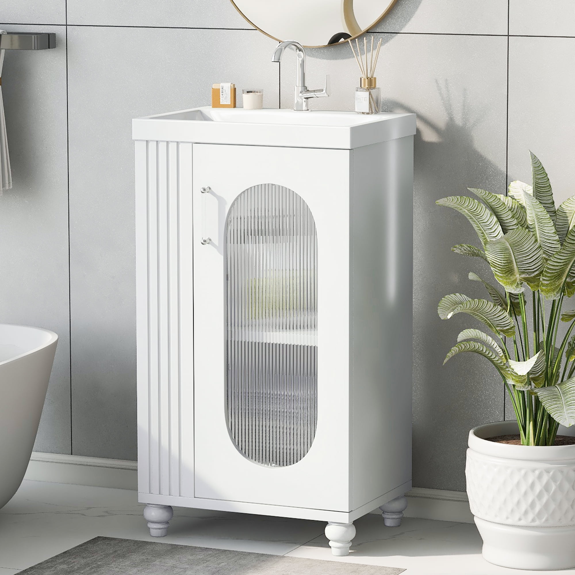 Euroco 20" Bathroom Vanity with Sink, Bathroom Vanity Cabinet with Two-tier Shelf, Adjustable Shelf, Solid Wood and MDF, White
