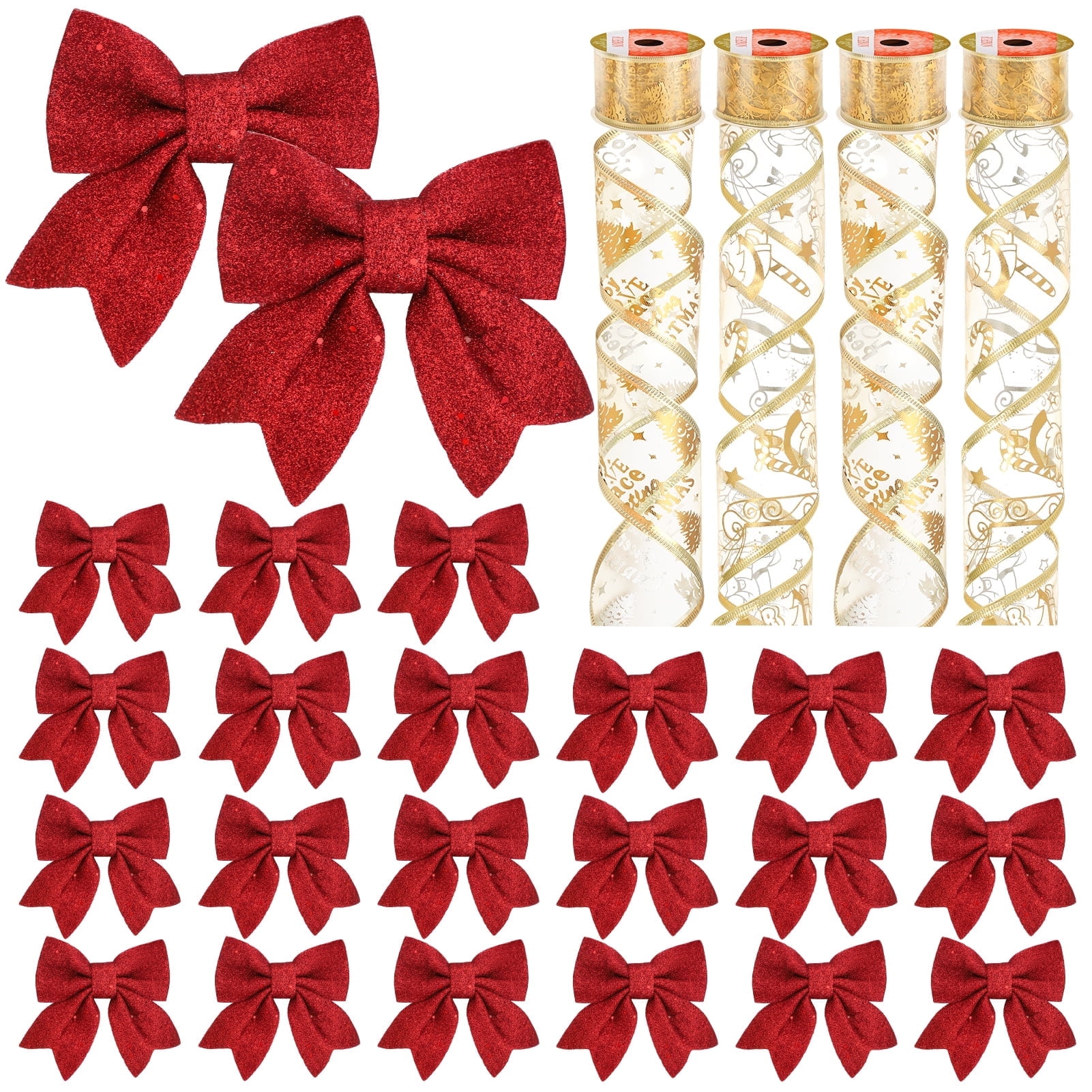 Ayieyill Christmas Bows Tree Decorations, Red Bows for Christmas Tree, 27Pcs