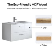 Wonline 36 inch White Bathroom Vanity with Sink Set Wall Mounted Vanity with Ceramic Top and Faucet, Glossy Surface