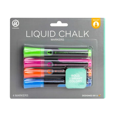 - U Brands Liquid Chalk Dry Erase Markers, Bullet Tip, Assorted Colors, 4-Count
