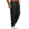 thumbnail image 4 of Men's Multi-Pocket Drawstring Work Pants, Fashion Casual Elastic Waist Cargo Trousers for Outdoor and Hiking,Black,2XL, 4 of 7