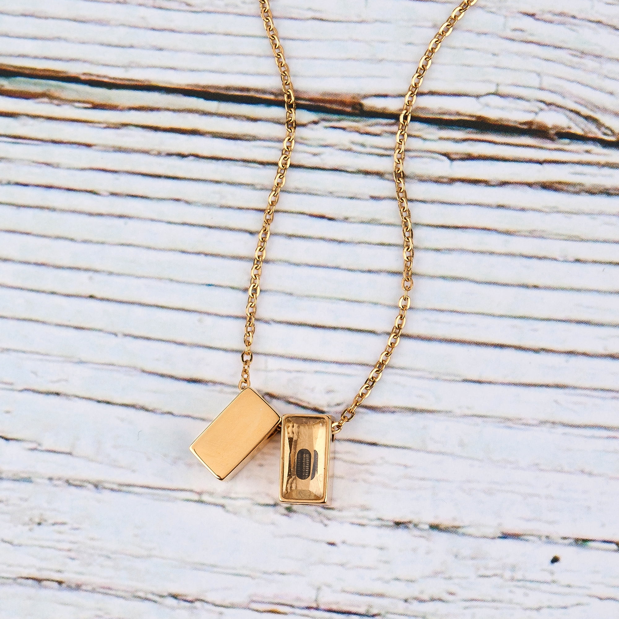Anavia See You Cremation Necklace for Ashes, Mini See Through Urn Necklace, Mini Cube Cremation Pendant, Cremation Jewelry, Memorial Jewelry, Mini Urn-[Gold]