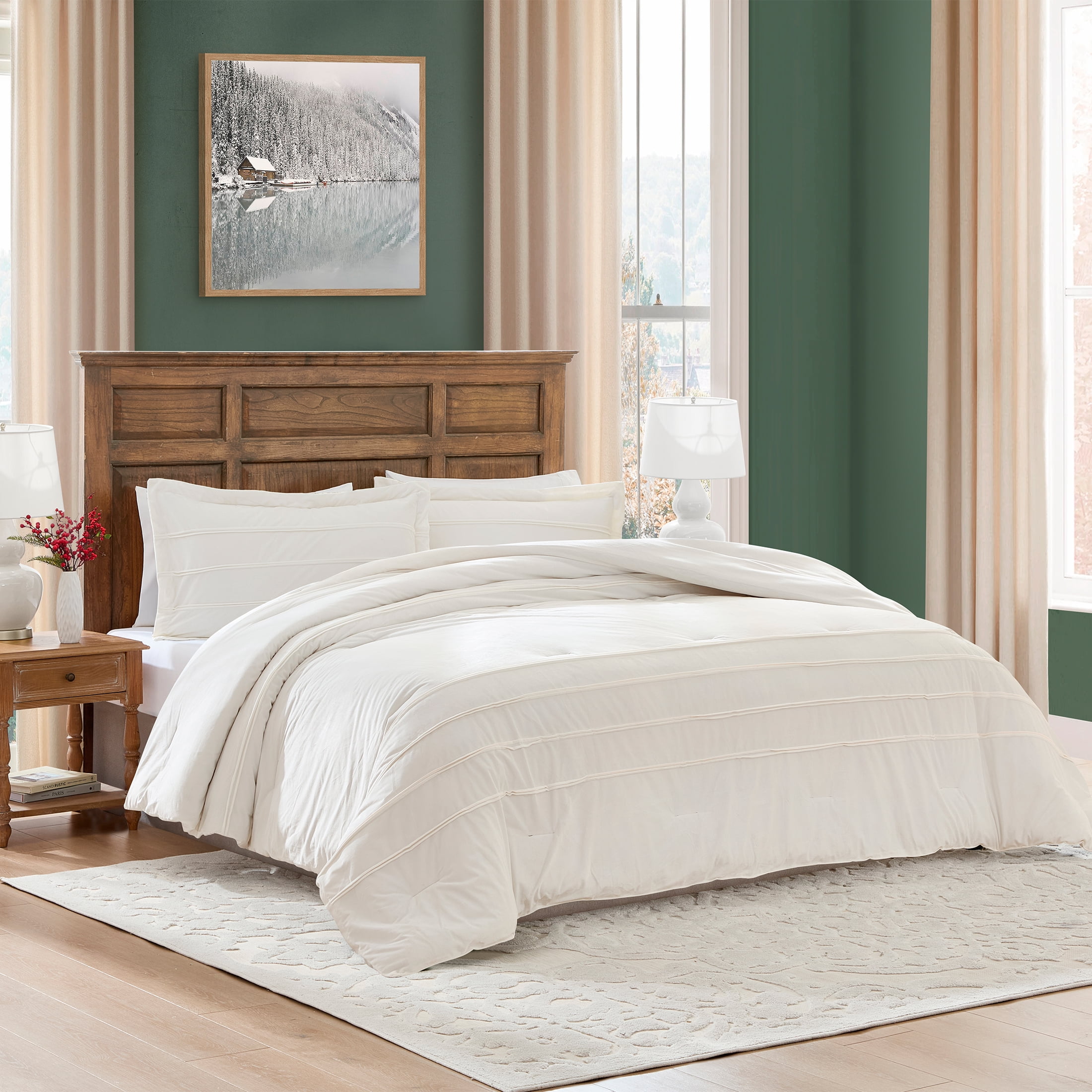 My Texas House Rosealinn Comforter Set, 3-Piece, Bright White Velvet, Adult, King