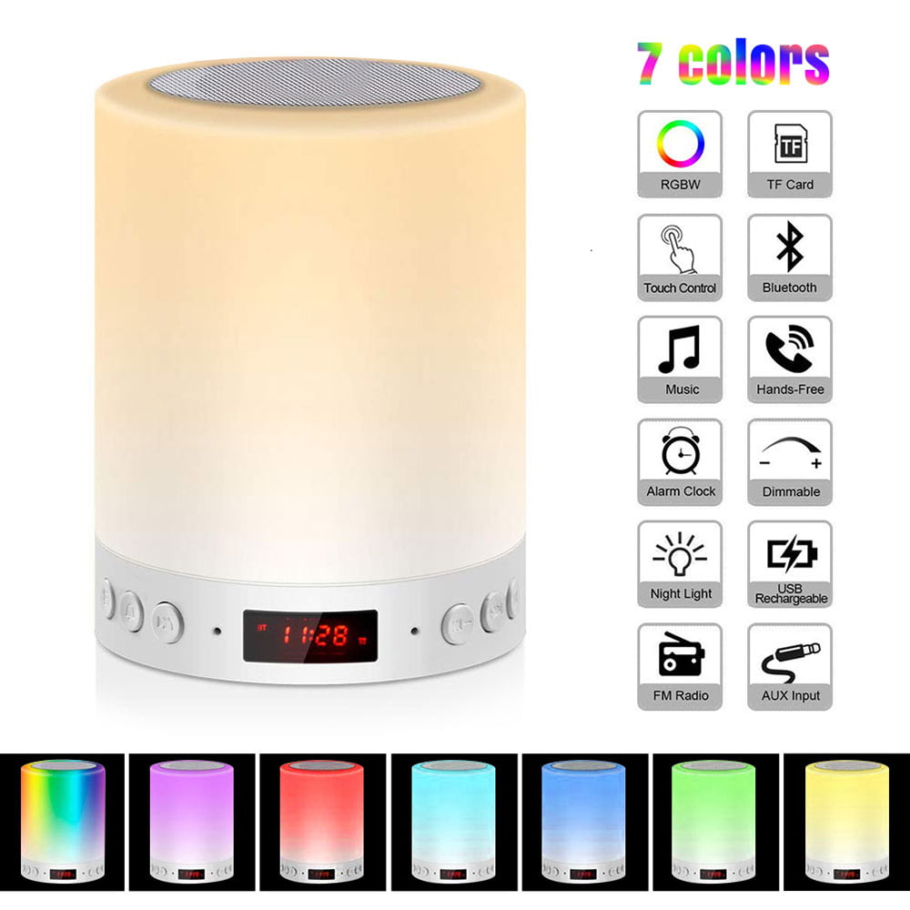Night Light Bluetooth Speaker Portable Wireless Music Speakers Touch Lamp Beside Table Lamp Dimmable 3 White Light Levels RGB Color Changing with Metal Handle TF Card/AUX-IN Supported 