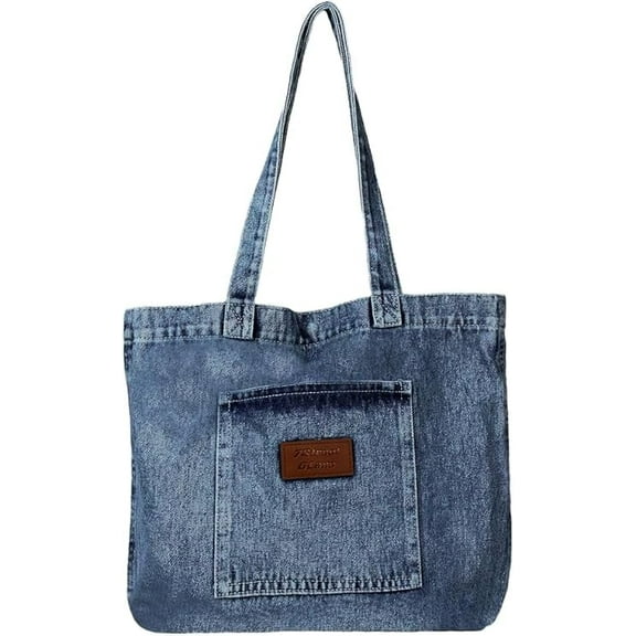 Denim Tote Bag for Women Shoulder Handbag Perfect for Work Shopping,Hobo Bag (Blue)