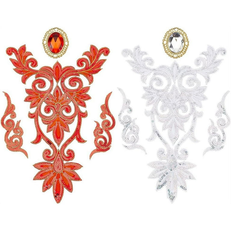 2PCS Large Flower Lace Applique Computerized Embroidery 2PCS Large Flower Lace Applique Computerized Embroidery
