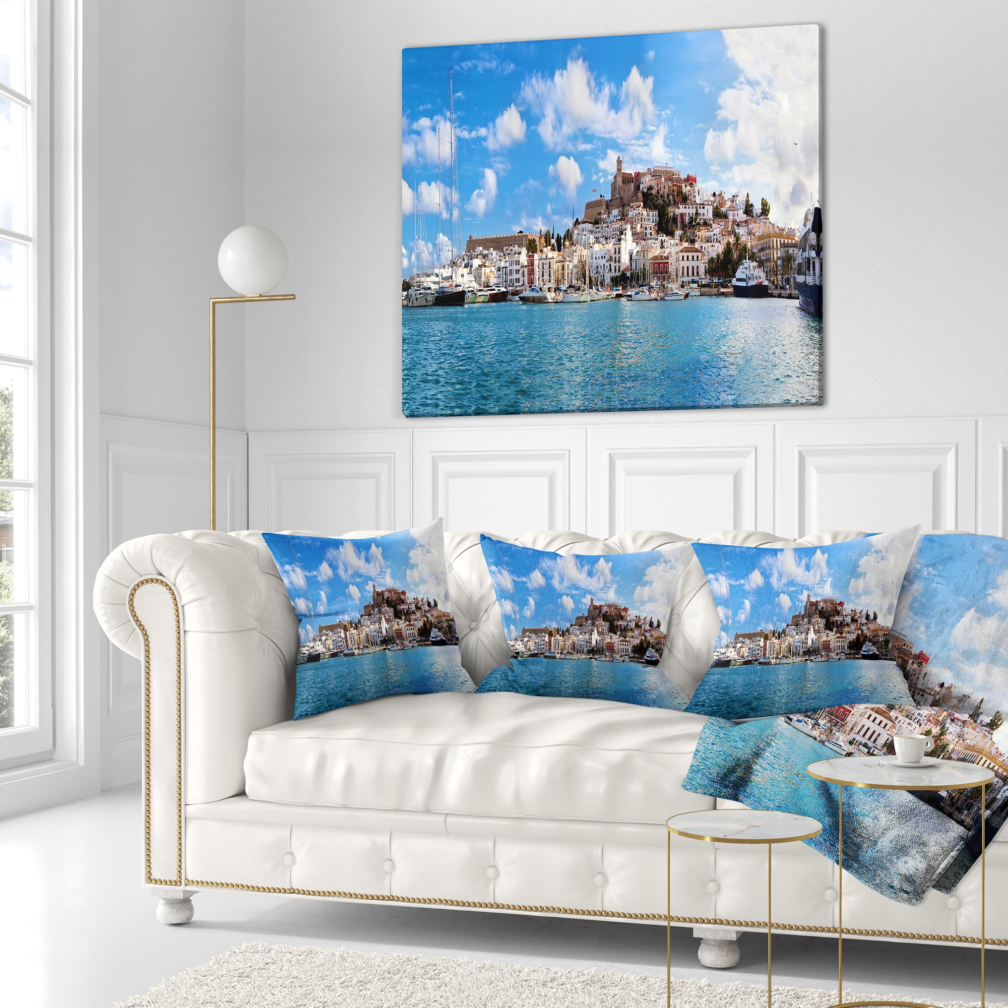 Designart Panorama of Ibiza Spain - Cityscape Photo Throw Pillow - 18x18