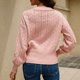 thumbnail image 5 of Suéter De Punto Corto Botón Ahuecado Cuello En V Puff Manga Larga Cárdigan Casual Para Mujer Rosa L, 5 of 7