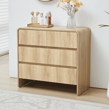 LEFHDA Fluted 4 Drawers Dresser, Mid Century Modern Storage Dresser, Large Dresser with Curved Profile Design, 31.5" Wood Dresser for Bedroom Living (Oak)