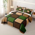 thumbnail image 3 of Castle Fairy Minimalist Block Grid Quilt Full 3-Piece,Mid Century Square Motif Full Bedspread Sets,Olive Taupe Black,1 Coverlet and 2 Pillowcases, 3 of 7