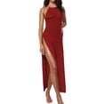 thumbnail image 2 of Womens Sleeveless Knit Beach Dress Spaghetti Strap Backless Maxi Gown Vacation Summer Slip Dress Red M, 2 of 9